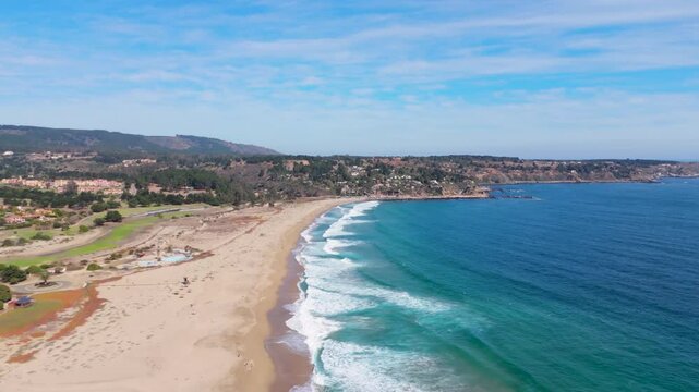 Quintay Chile Casablanca Valparaiso beach sea foam, morning drone