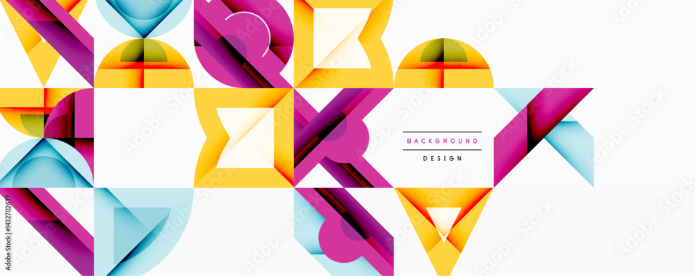 Poster abstract geometric pattern. bright shapes overlap creating vibrant design. modern style, colorful co