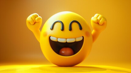 Excited happy emoticon raising his clenches fists making a winning or celebrating gesture
