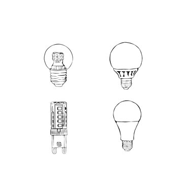 a collection of light bulbs drawn by hand on a white background