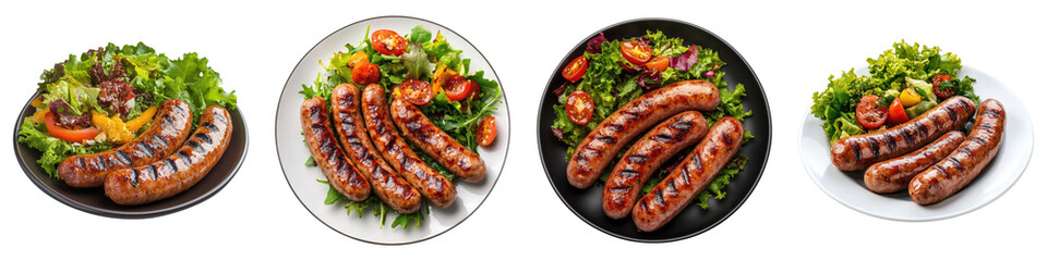 Grilled kebab on white plate Isolated on transparent background. PNG , Set of