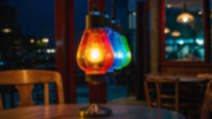 colorful pendant lights blur, blur background, restaurant lights, cafe lights wallpaper