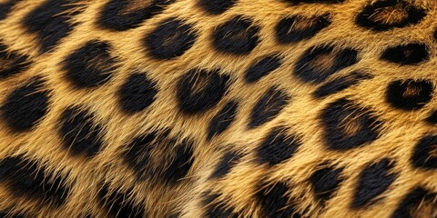 An ultra-detailed macro close-up of a leopards fur, focusing on the golden-yellow base with dark spots