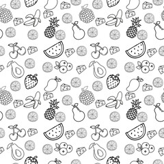 Seamless pattern of fruits outline illustration 