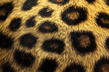 An ultra-detailed macro close-up of a leopards fur, focusing on the golden-yellow base with dark spots