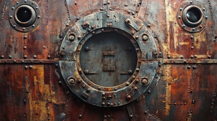 Rusty metal submarine porthole