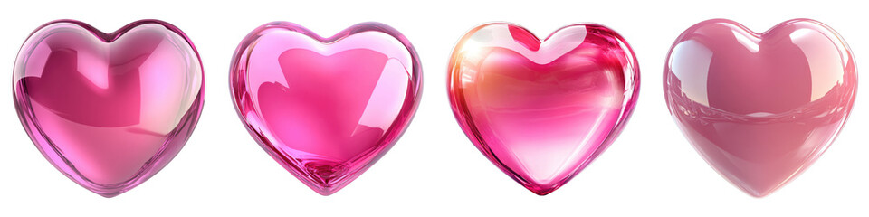 Glossy pink heart icon Isolated on transparent background. PNG , Set of