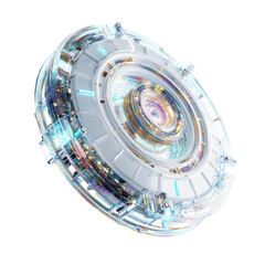 Futuristic Technology Hub Abstract Circular Device with Glowing Internal Components