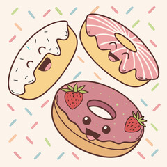 cute funny variety doughnut characters set collection