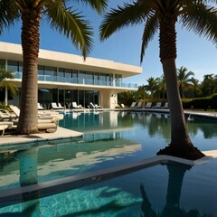Obraz premium swimming pool with palm trees
