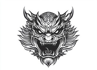 Intricate Monochrome Dragon Head Illustration