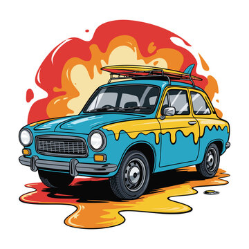 ZAZ-968M Surf Vector - Retro Car with Drip Effect Art