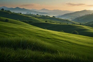 Fototapeta premium landscape with green grass and mountains