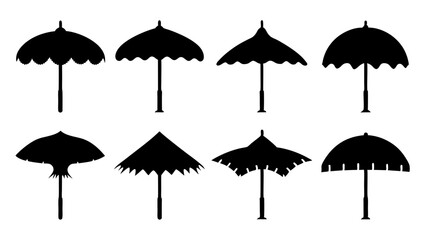 set of umbrellas silhouette vector on white background