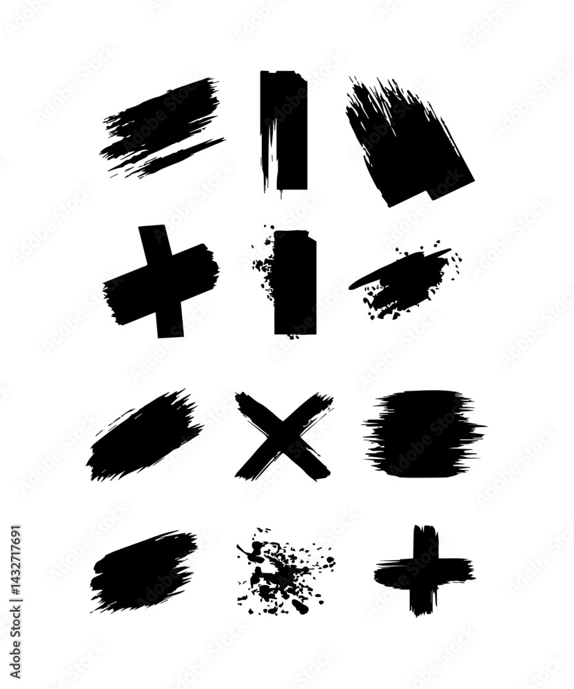 Poster bold brush strokes create dynamic shapes, emphasizing creativity and artistic expression