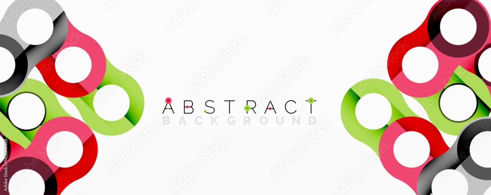 Leinwandbilder Bright linked circles form abstract pattern. Colors include red, green, black, white. Modern design element for backgrounds.