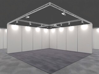 Empty Trade Show Booth with Lighting and Gray Carpet