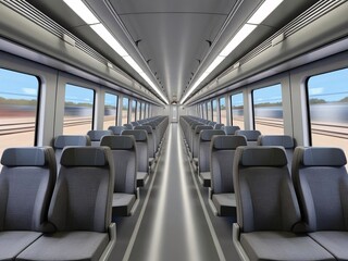 Interior View of Modern High-Speed Train Car with Gray Seats