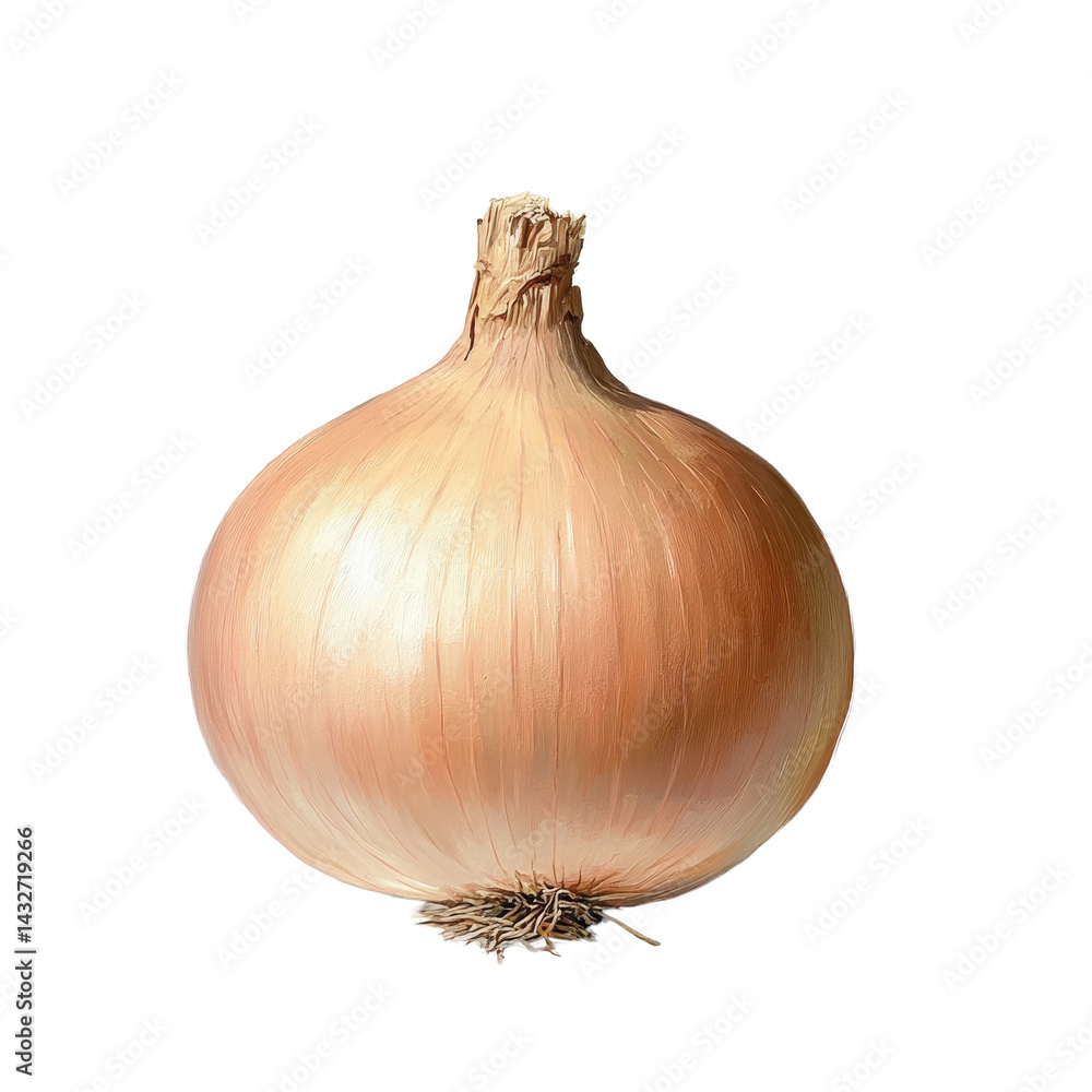 Poster a single onion with smooth skin placed on a plain transparent background showcasing its natural text