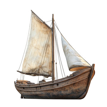 Traditional dhow sailing vessel with mast, isolated on transparent background 