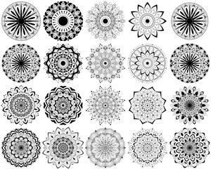 Mandala set with creative shape for greeting, card, brand, business, Halfon, packaging, wish, gift card, template, decoration | Abstract floral icon set with black colour 20 shape