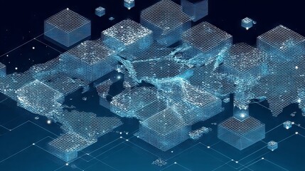 Futuristic WEB3 decentralized internet illustration showing blockchain-based world wide web, distributed social network connections, and secure peer-to-peer data exchange