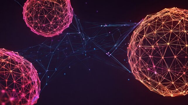 Futuristic WEB3 decentralized internet illustration showing blockchain-based world wide web, distributed social network connections, and secure peer-to-peer data exchange
