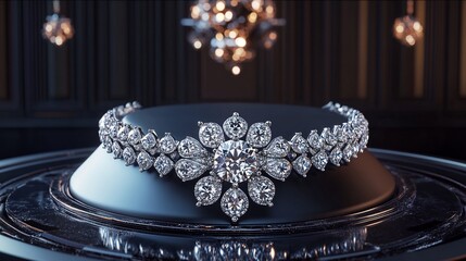 Obraz premium Dazzling Diamond Necklace: Elegant Floral Design in Dark Elegance