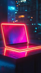 Minimal laptop on angled pedestal with edge