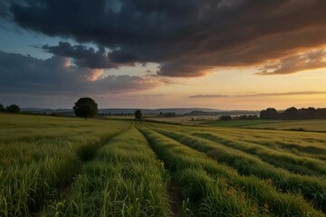 Obraz premium sunset over the field