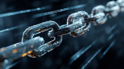 Abstract isometric blockchain network illustration with interconnected cubes and encrypted data chains, symbolizing secure decentralized ledger technology and cryptocurrency transactions