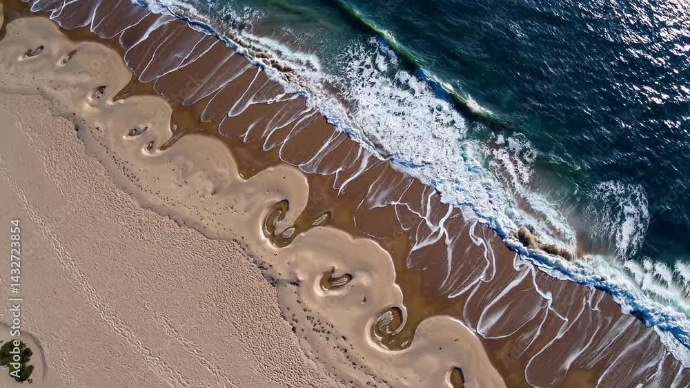 Aufkleber mesmerizing ocean waves create stunning patterns along the sandy shore at sunset in a coastal paradi