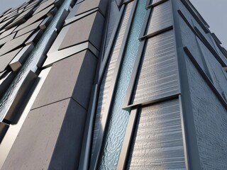 Obraz premium Modern Abstract Building Facade with Textured Glass and Concrete