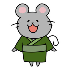 緑の浴衣を着ているネズミ