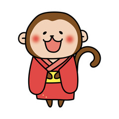 赤い浴衣を着ている猿