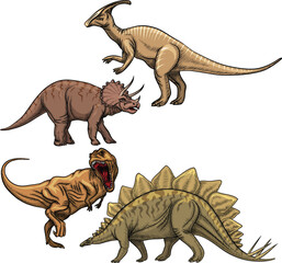 Dinosaurs vector set. Hand drawn illustration