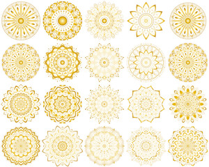 Fototapeta premium Mandala set with creative shape for greeting, card, brand, business, Halfon, packaging, wish, gift card, template, decoration | Abstract floral icon set with golden colour 20 shape