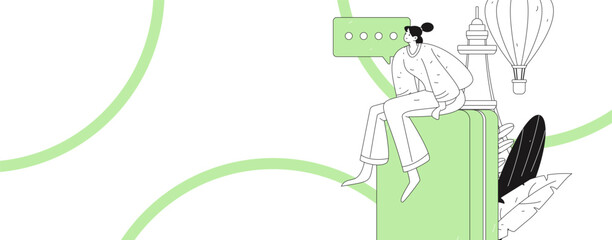 Holiday travel travel characters internet background vector hand drawn illustration
