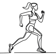 Fototapeta premium Simple one line drawing of running woman silhouette . Transparent background png file