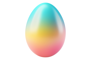 Gradient colored Easter egg with smooth transitions of blue, yellow, and pink isolated on white transparent background. Symbol of Easter celebration and festivity