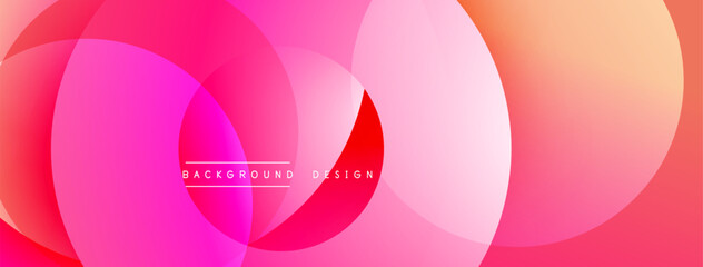 Abstract circles overlap, creating vibrant pinks, reds, purples. Modern design feels dynamic, smooth, visually appealing.
