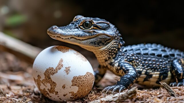 A baby alligator cracking its egg open with its tiny snout