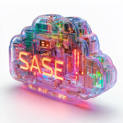 SASE. Secure Access Service Edge data encryption infrastructure. Network protection zero trust. Cloud security. Edge computing. Cyber protection system with SASE technology image