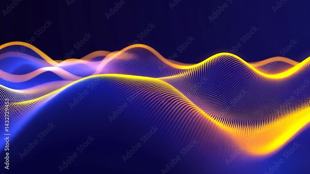 Poster abstract digital landscape of glowing particles.