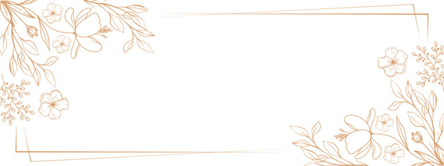 Luxury Floral Banner with Elegant Gold Frame. Vintage Ornament and Retro Decoration in Classic Line Style. Ornate Vector Template with Old Flower Border Element for Invitation or Card Design