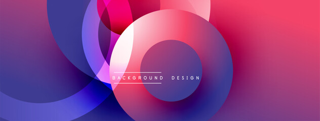 Abstract circles overlap, creating vibrant gradients. Purple, pink, blue hues dominate design. Modern aesthetic, clean presentation.