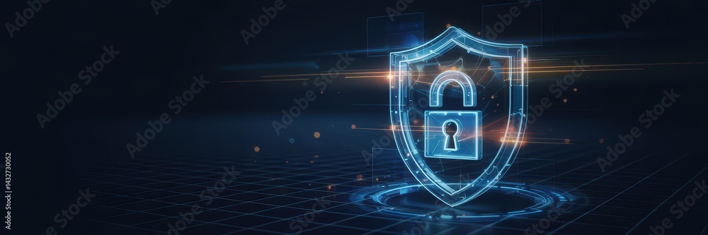Poster digital shield with secure lock graphic