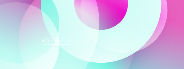 Abstract colorful shapes overlap creating modern design. Soft gradients blend pink, blue, purple hues. Minimalist background texture.