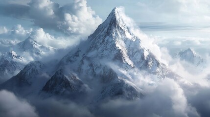 Majestic Snow-Capped Peaks: A Serene Landscape Painting