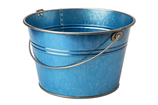 blue metal bucket isolated on white background PNG. GENERATIVE AI
